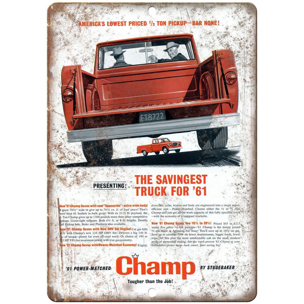 1961 Studebaker Champ Spaceside Pickup Ad 10" x 7" Reproduction Metal Sign A430