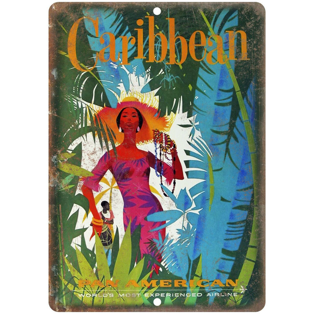 Caribbean Vintage Travel Poster Art 10" x 7" Reproduction Metal Sign T67