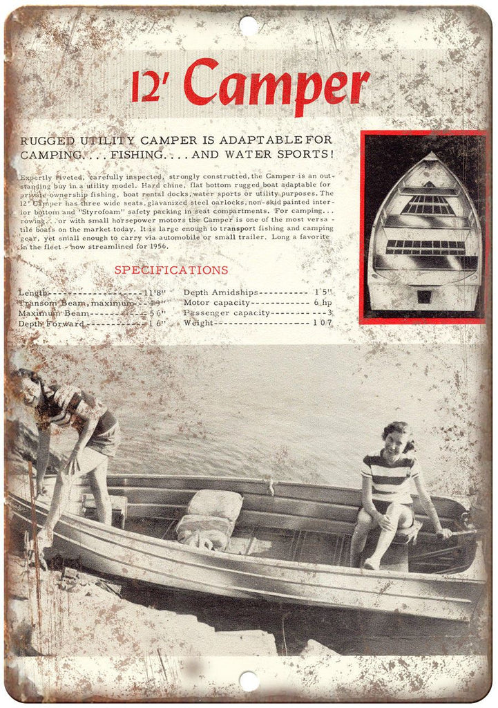 12' Camper Vintage Boat Ad 10" x 7" Reproduction Metal Sign L13