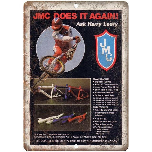 10"x7" Metal Sign JMC BMX Racing Bike Harry Leary Vintage Look Reproduction B113