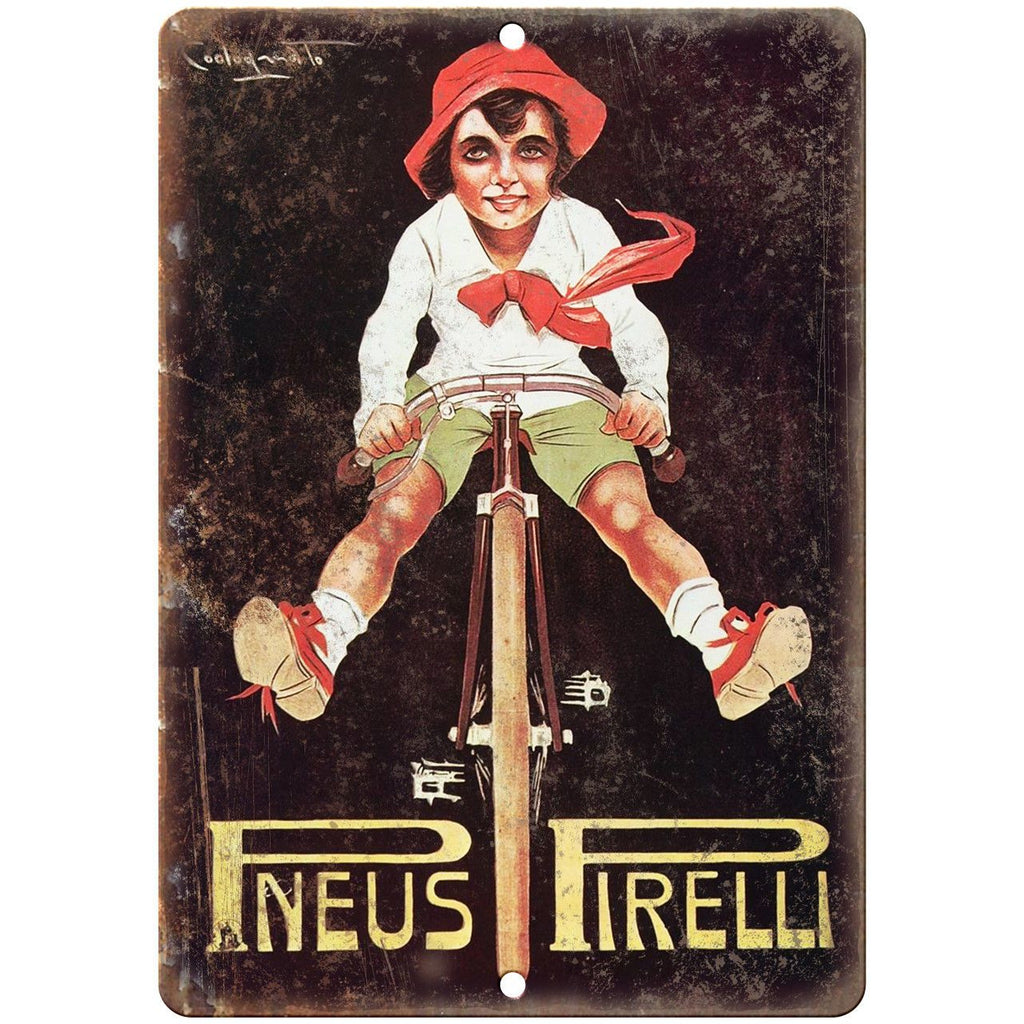 Pneus Pirelli Bicycle Vintage Ad 10" x 7" Reproduction Metal Sign B350