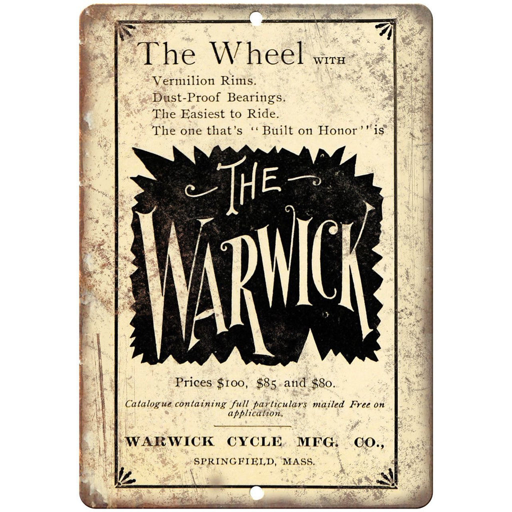Warwick Cycle Mfg. Co. Bicycle Vintage Ad 10" x 7" Reproduction Metal Sign B405