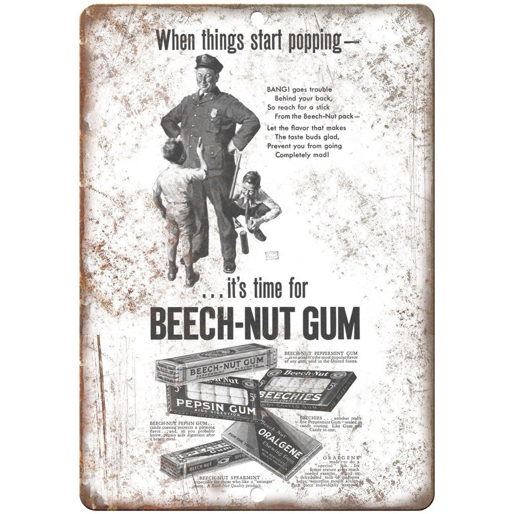 Beech-Nut Gum Beechies Police Officer Ad 10" X 7" Reproduction Metal Sign N86