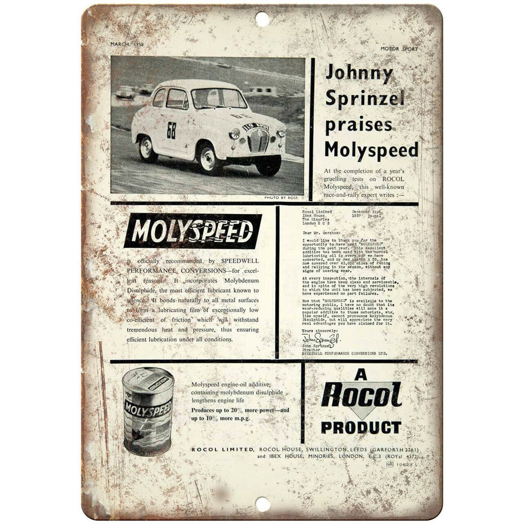 Molyspeed Motor Oil Vintage Ad 10" X 7" Reproduction Metal Sign A856