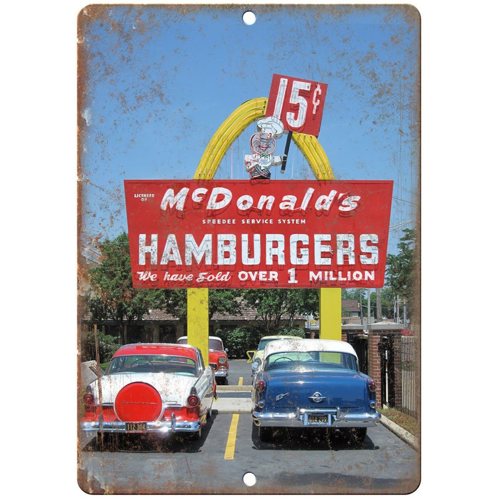 McDonalds Hamburger Neon Sign Vintage Photo 10" x 7" Reproduction Metal Sign N19