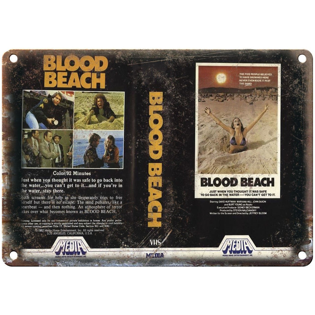 Media Home Entertainment Blood Beach VHS 10" X 7" Reproduction Metal Sign V40