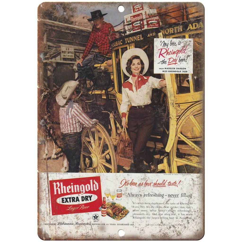 1958 Madelyn Darrow Miss Rheingold Beer Ad 10" x 7" Reproduction Metal Sign E233