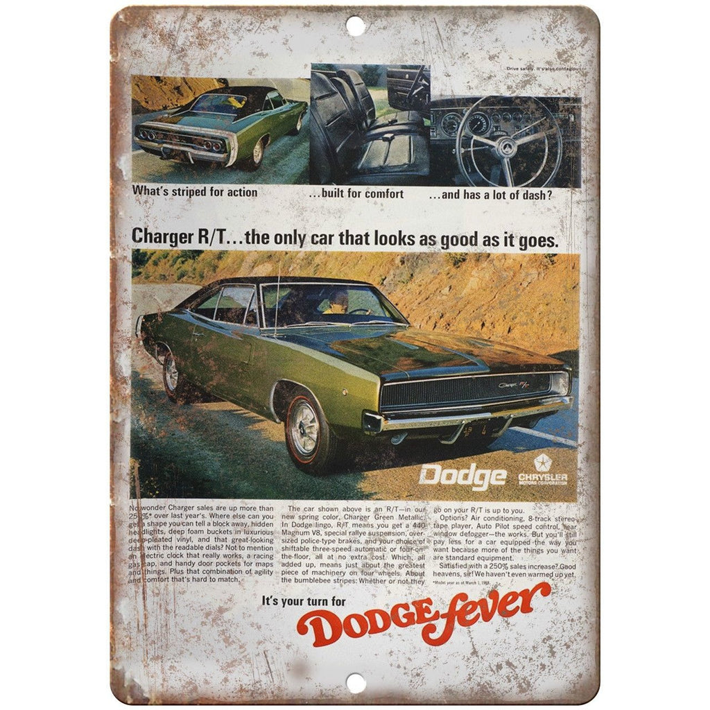 Dodge Fever Charger R/T Vintage Ad 10" x 7" Reproduction Metal Sign A267