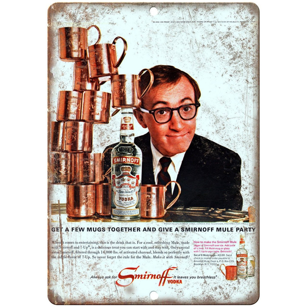 Smirnoff Vodka Woody Allen Vintage Liquor Ad Reproduction Metal Sign E111