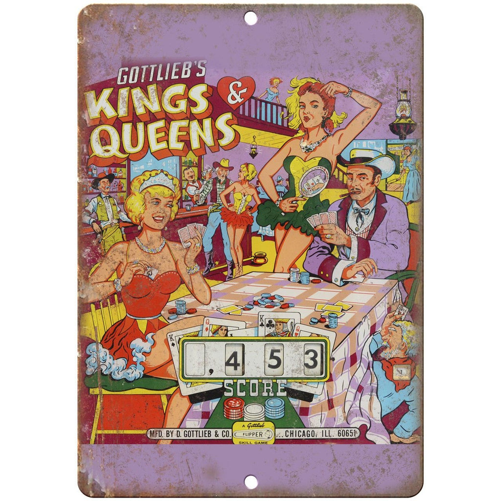 Gottlieb's King & Queens Backglass Pinball 10" x 7" Reproduction Metal Sign G144