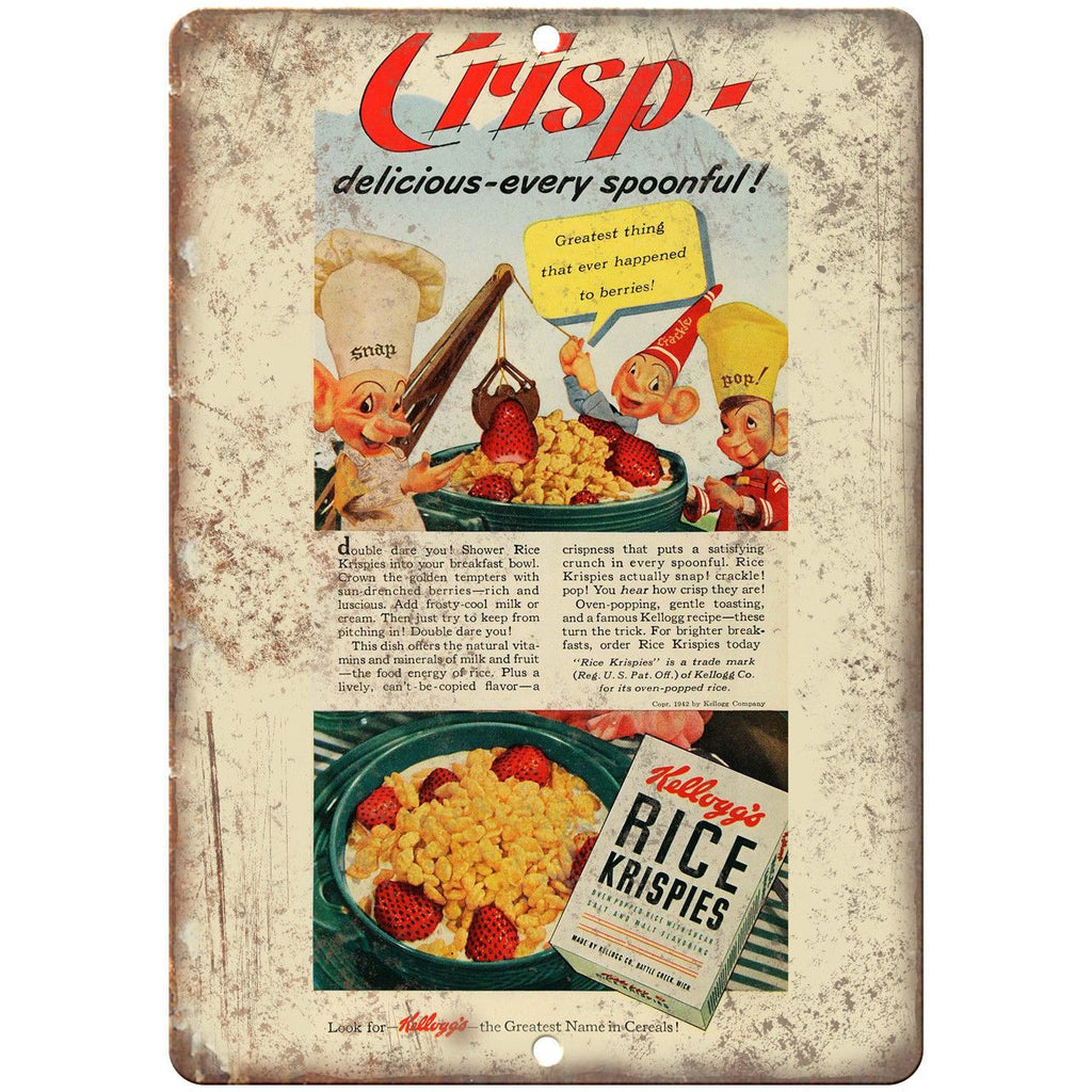 Crisp Kellogg's Rice Krispies 10" X 7" Reproduction Metal Sign N263
