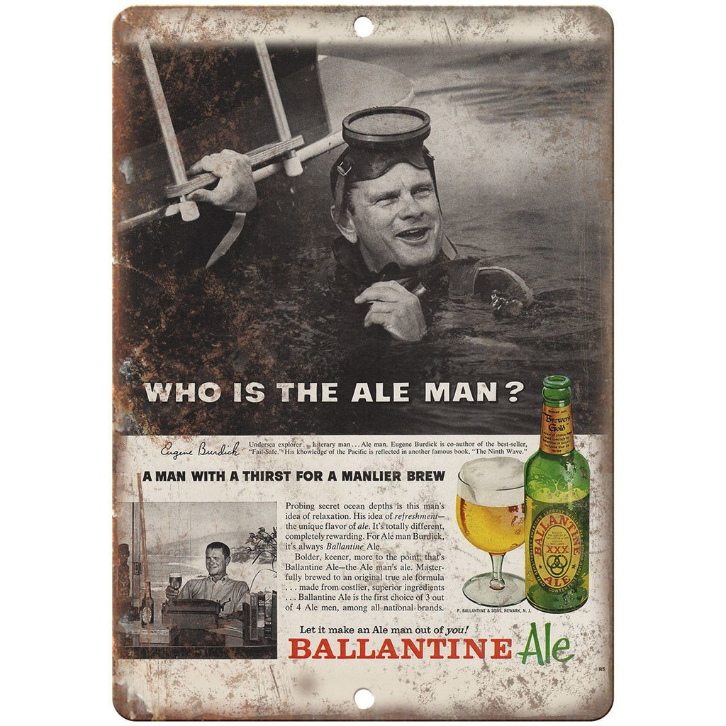 Eugene Burdich Ballantine Ale Beer Ad 10" x 7" Reproduction Metal Sign E297