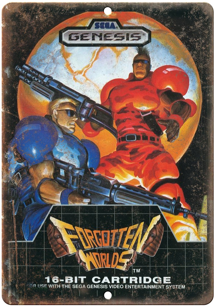 Forgotten Worlds Sega Genesis Cartridge Cover Art Gaming Metal Sign