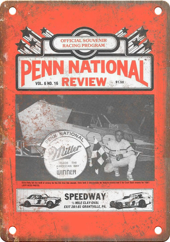 Penn National Review Speedway Program Reproduction Metal Sign