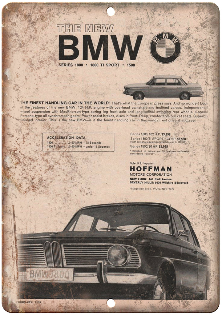BMW Series 1800 TI Sport Hoffman Motors Metal Sign