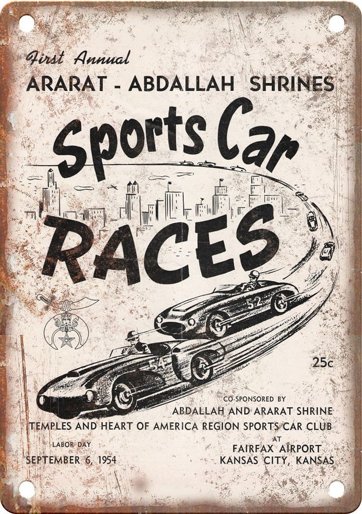 Abdallah Shrines Sports Car Races Reproduction Metal Sign