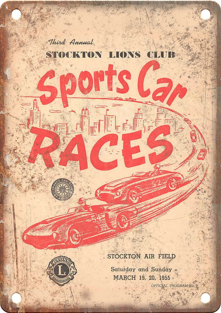 Stockton Lions Sports Car Races Reproduction Metal Sign