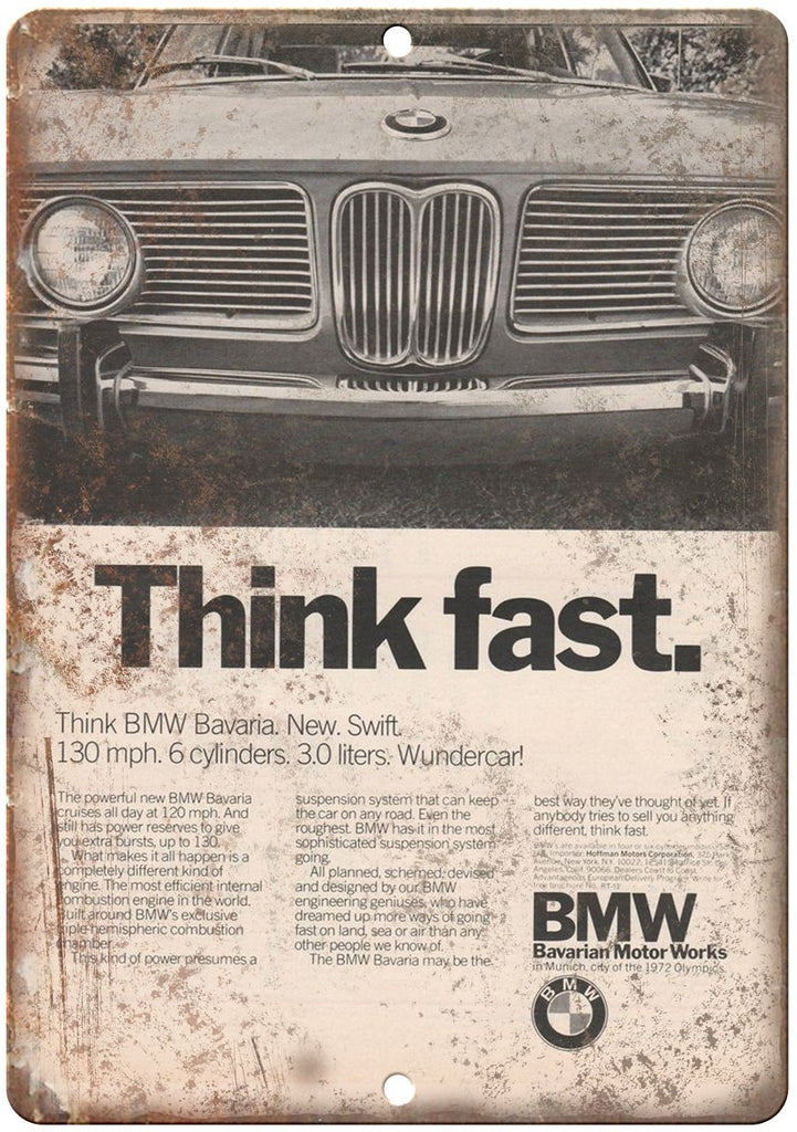 BMW Think Fast Bavarian Motor Works Ad Metal Sign
