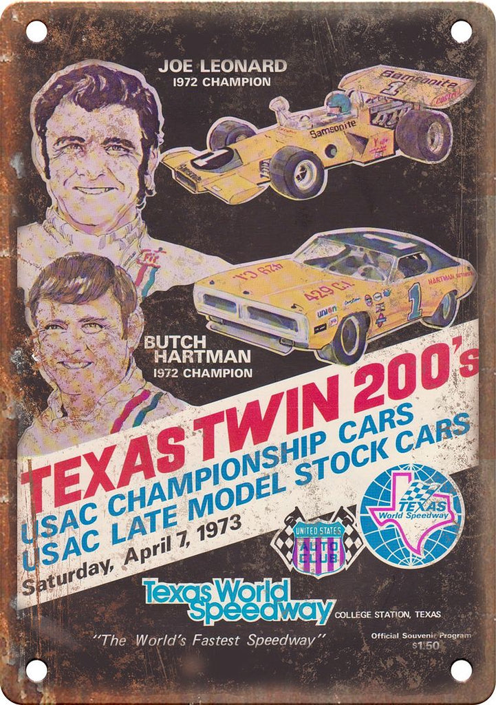 Texas World Speedway Stock Car Races Reproduction Metal Sign