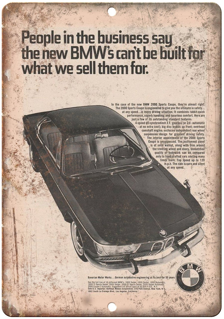 BMW 2000 Sports Coupe Bavarian Motor Metal Sign