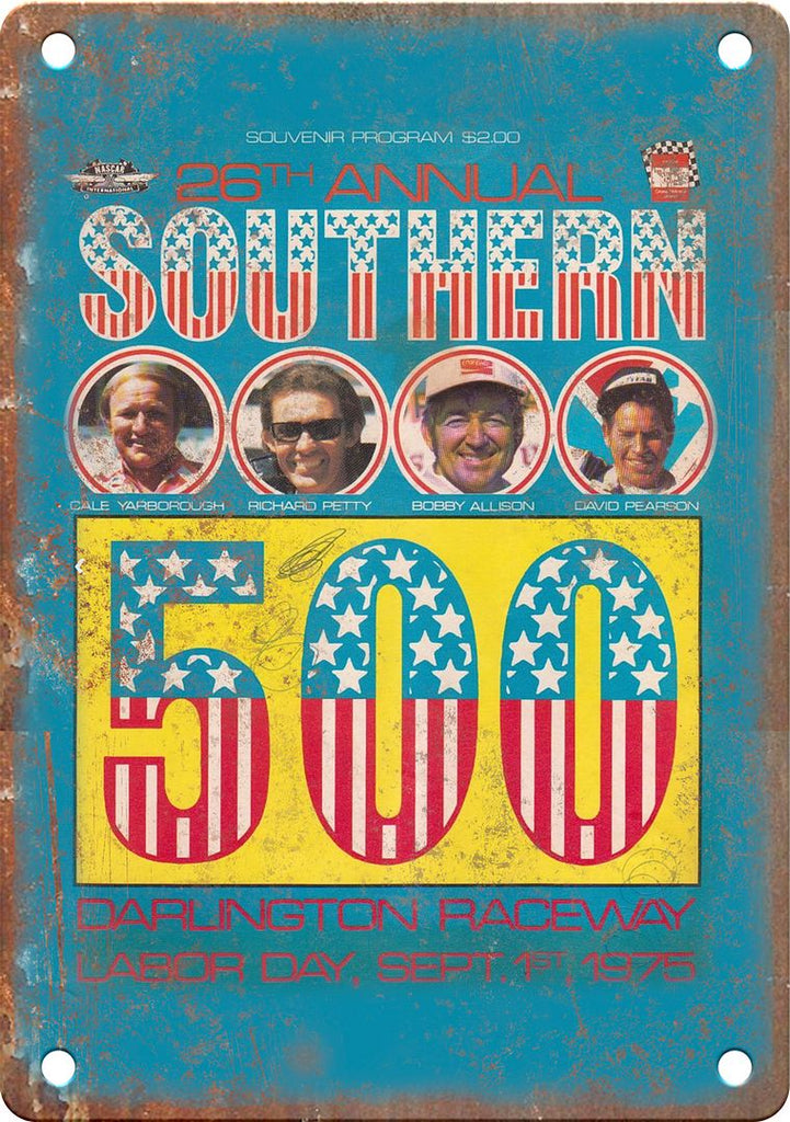 Southern 500 Darlington Speedway Program Reproduction Metal Sign