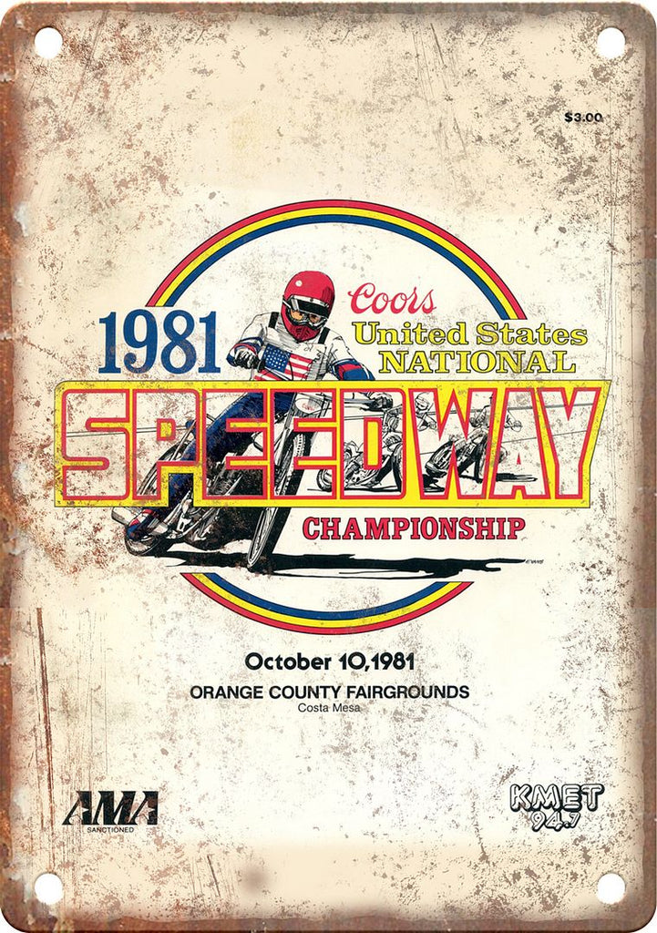 1981 United States National Speedway Reproduction Metal Sign