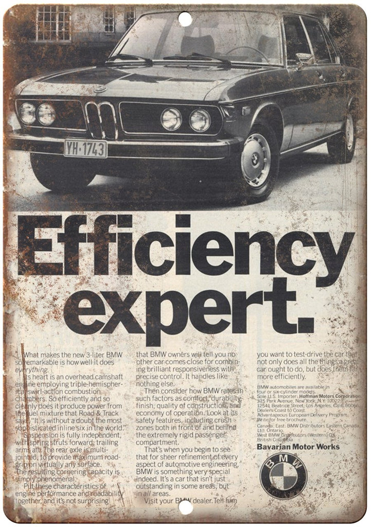 BMW Efficiency Expert Bavarian Motor Works Metal Sign