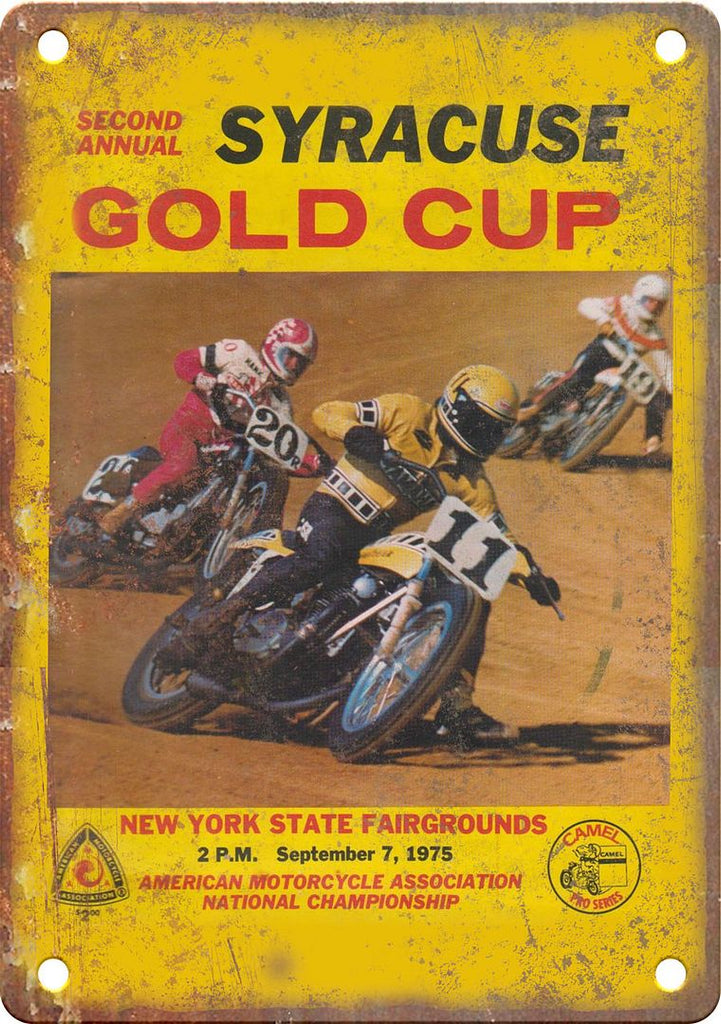 Saracuse Gold Cup Motorcycle Racing Reproduction Metal Sign