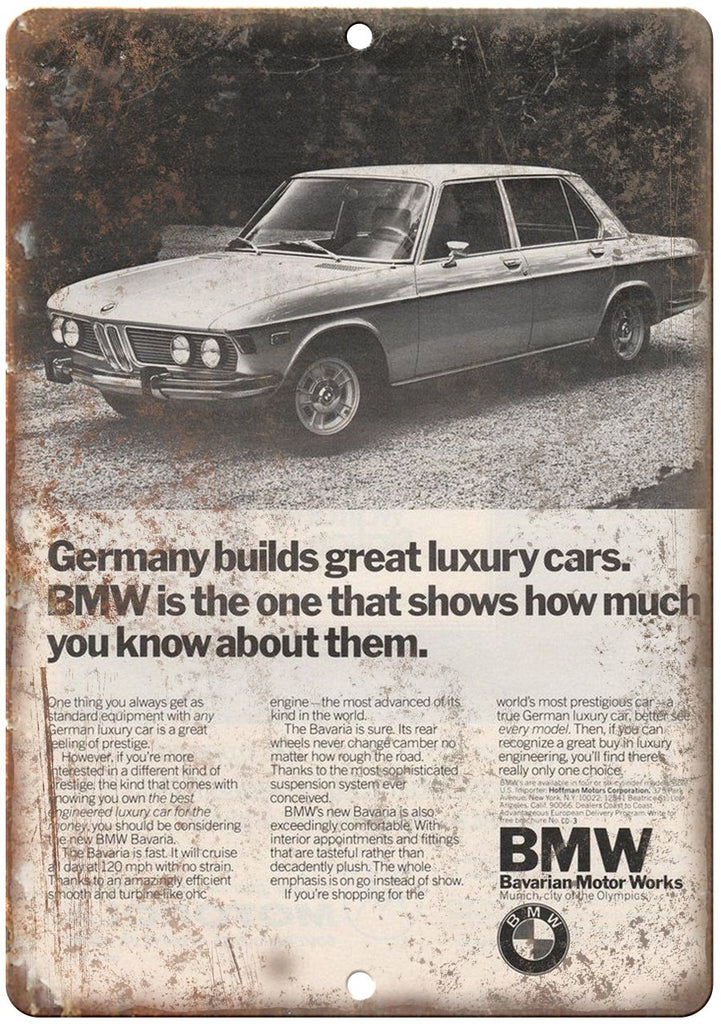 BMW Bavarian Motor Works Germany Metal Sign