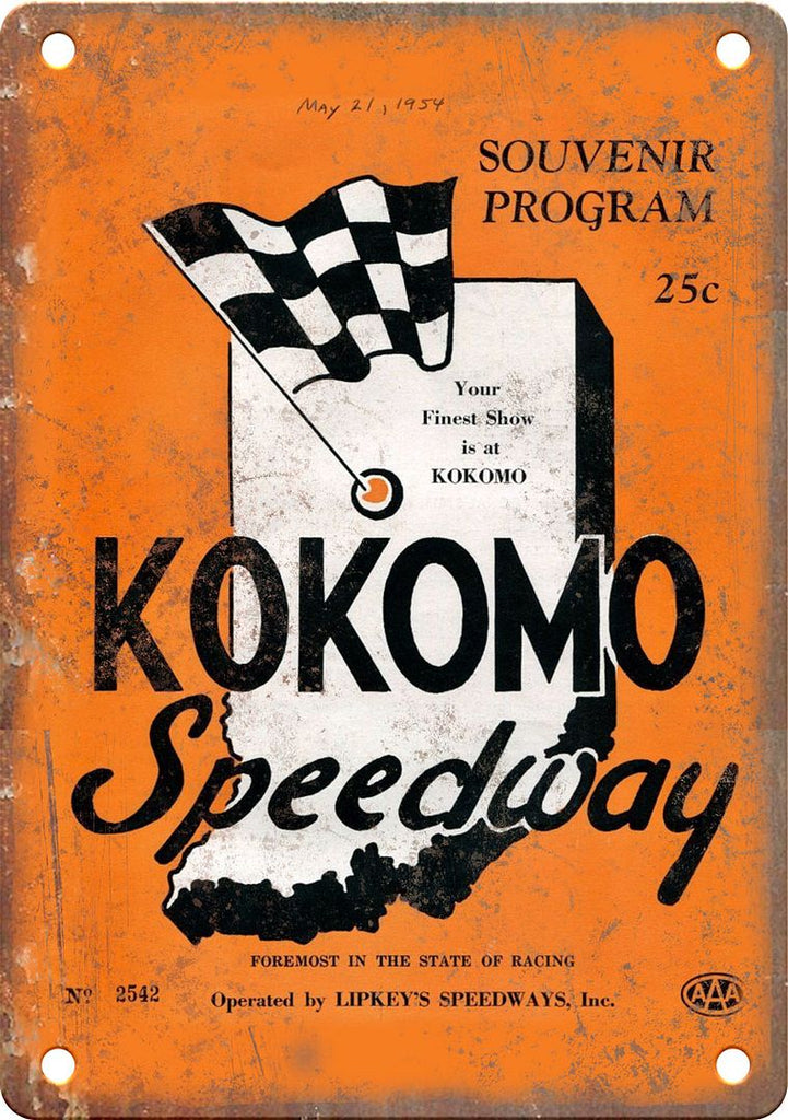 Kokomo Speedway Vintage Racing Program Reproduction Metal Sign