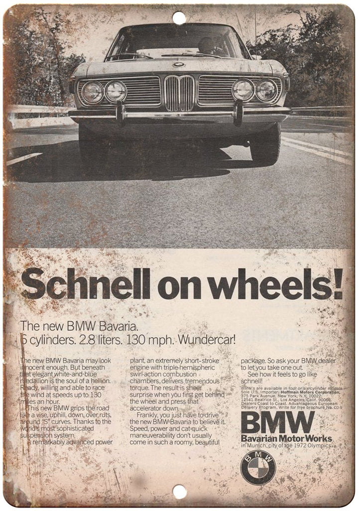 BMW Schnell Bavaria Motor Workd Ad Metal Sign