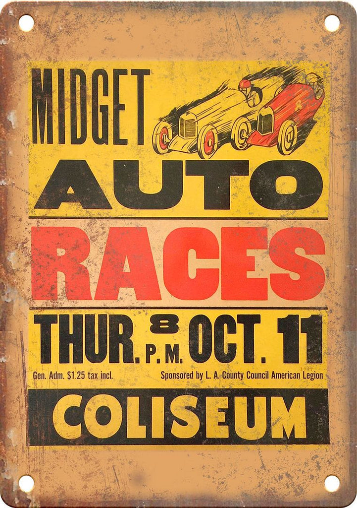 Coliseum Midget Auto Races Program Reproduction Metal Sign