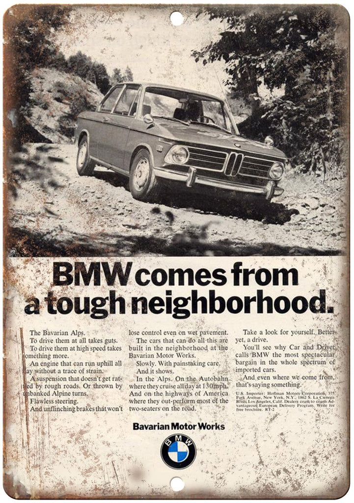 BMW Bavarian Motor Works Retro Ad Metal Sign