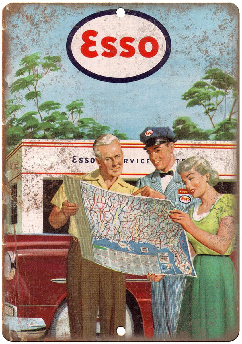 Esso Gas Service Station Map Metal Sign | Rusty Walls – Rusty Walls ...