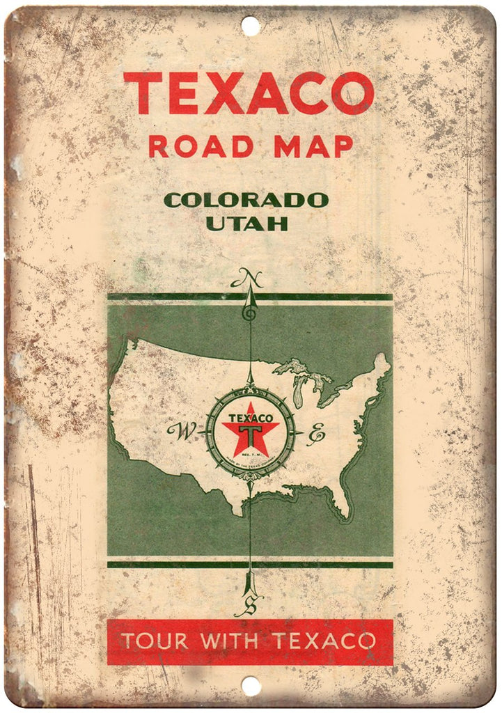 Texaco Road Map Colorado Utha Ad Metal Sign