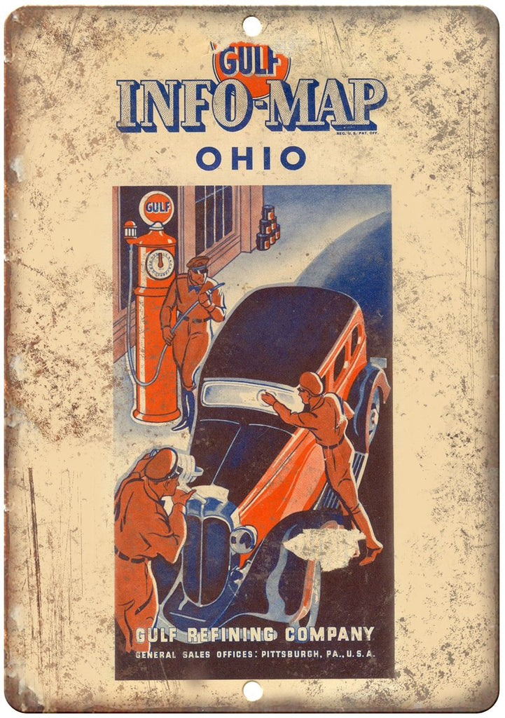 Gulf Motor Oil Roadmap Ohio Vintage Cover Metal Sign