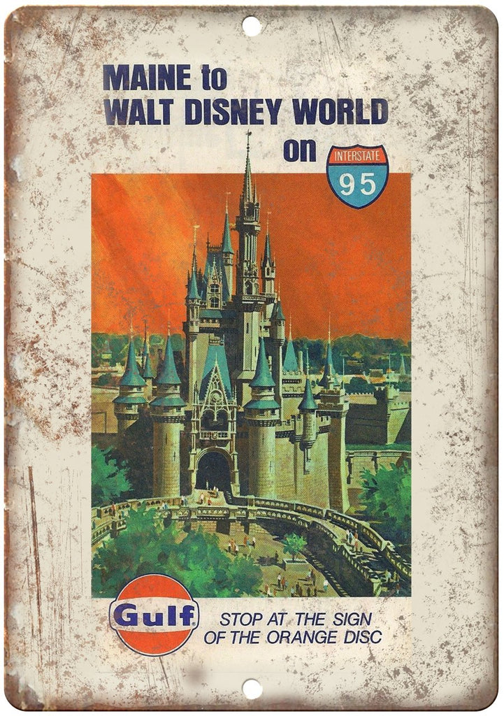 Gulf Motor Oil Maine To Disney Roadmap Cover Metal Sign