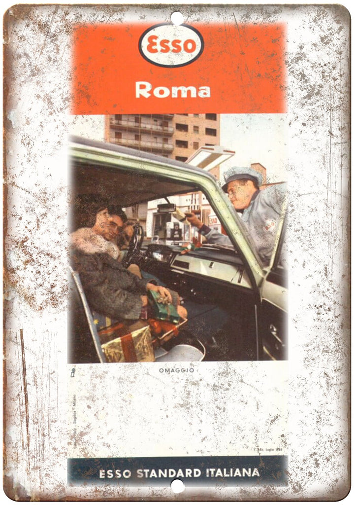 ESSO Standard Oil Roma Italy Road Map Metal Sign