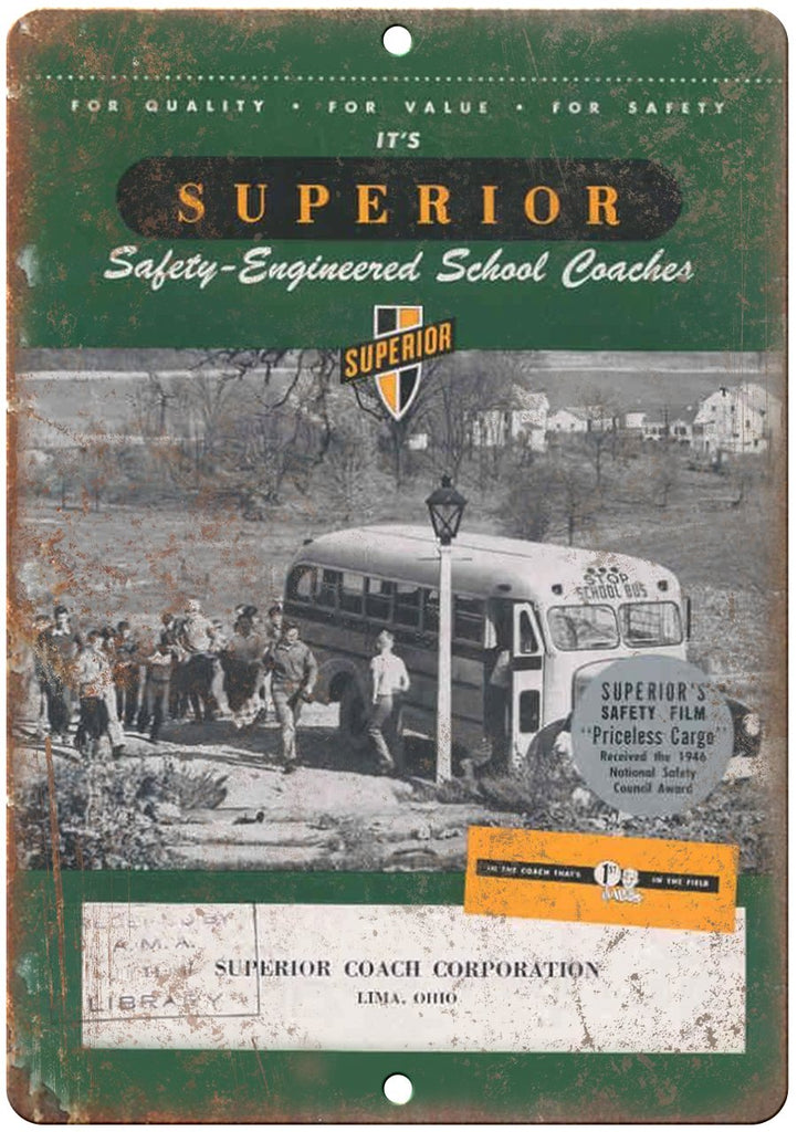 Superior Coach Corporation School Bus Ad Metal Sign