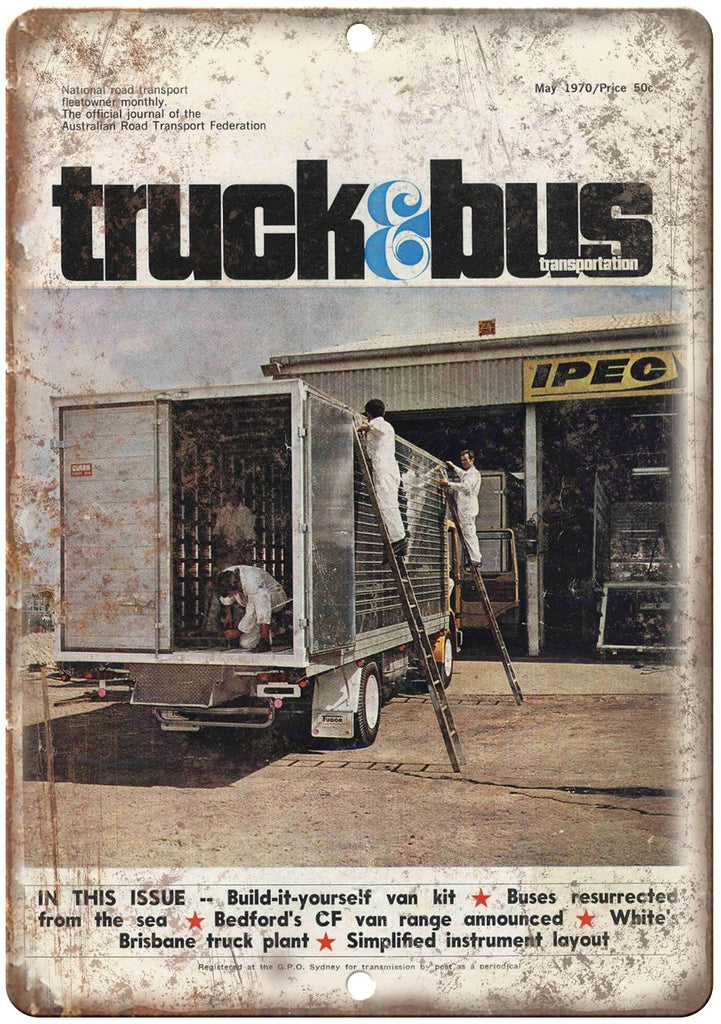 1970 Truck & Bus Transportation Magazine Metal Sign