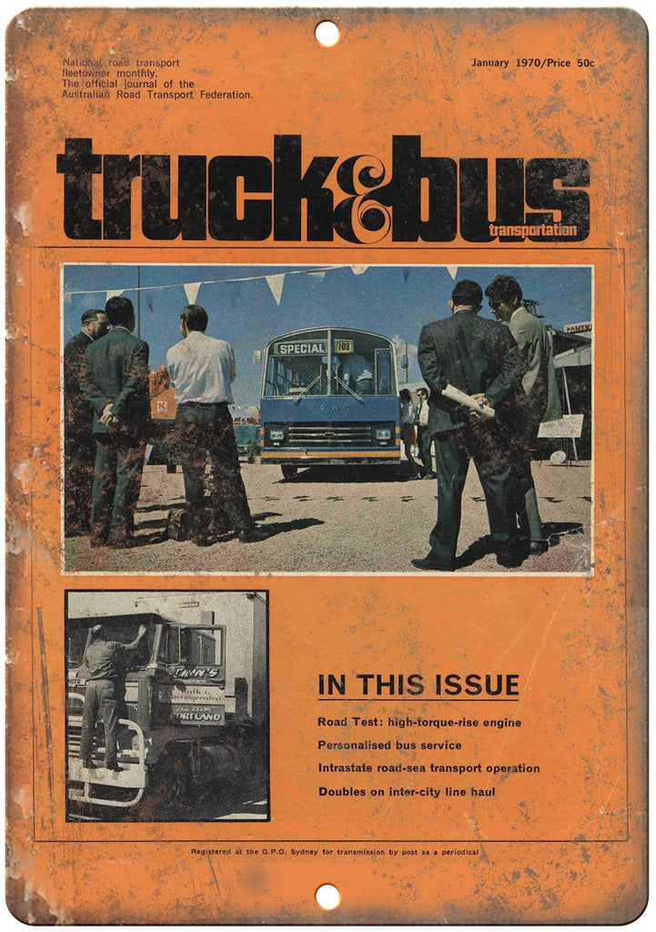 Truck & Bus Magazine Transportation Ad Metal Sign