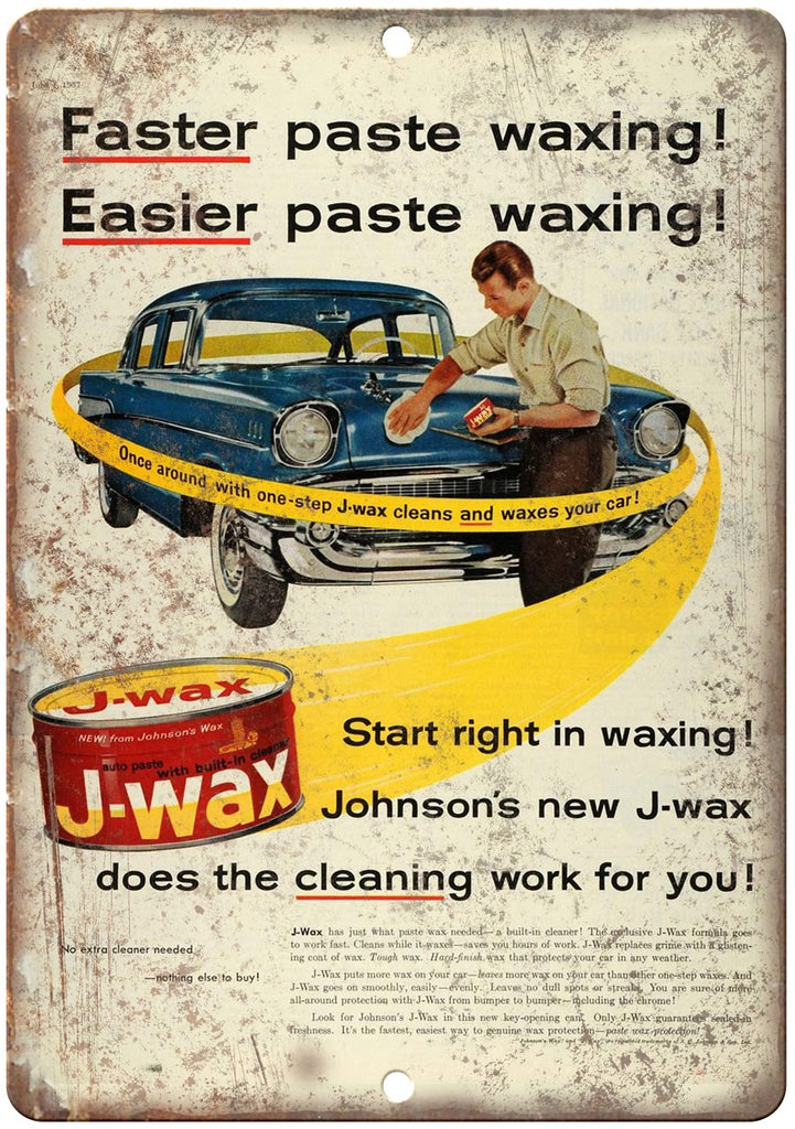 Johnson's Auto J-Wax Car Wax Ad Metal Sign