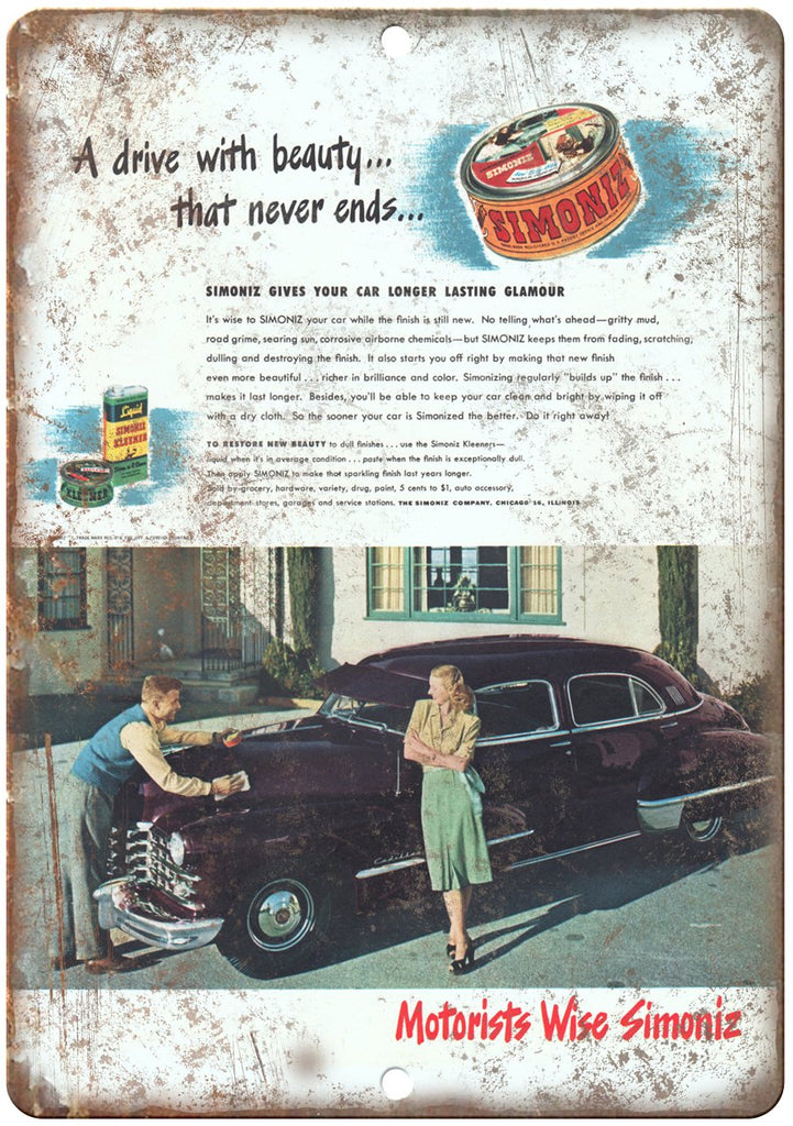 Simoniz Car Auto Wax Vintage Ad Metal Sign