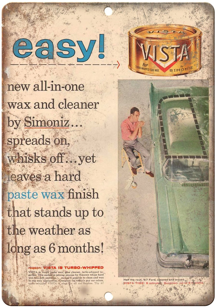 Vista Auto Paste Wax Simoniz Ad Metal Sign