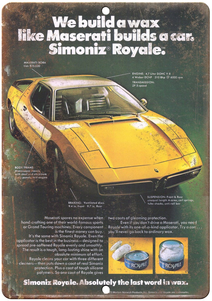 Simoniz Royale Auto Wax Vintage Ad Metal Sign