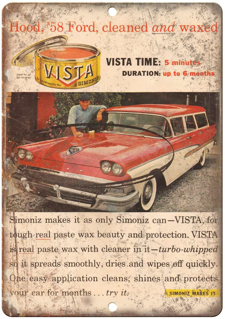 Vista Simoniz Auto Car Wax Ad Metal Sign
