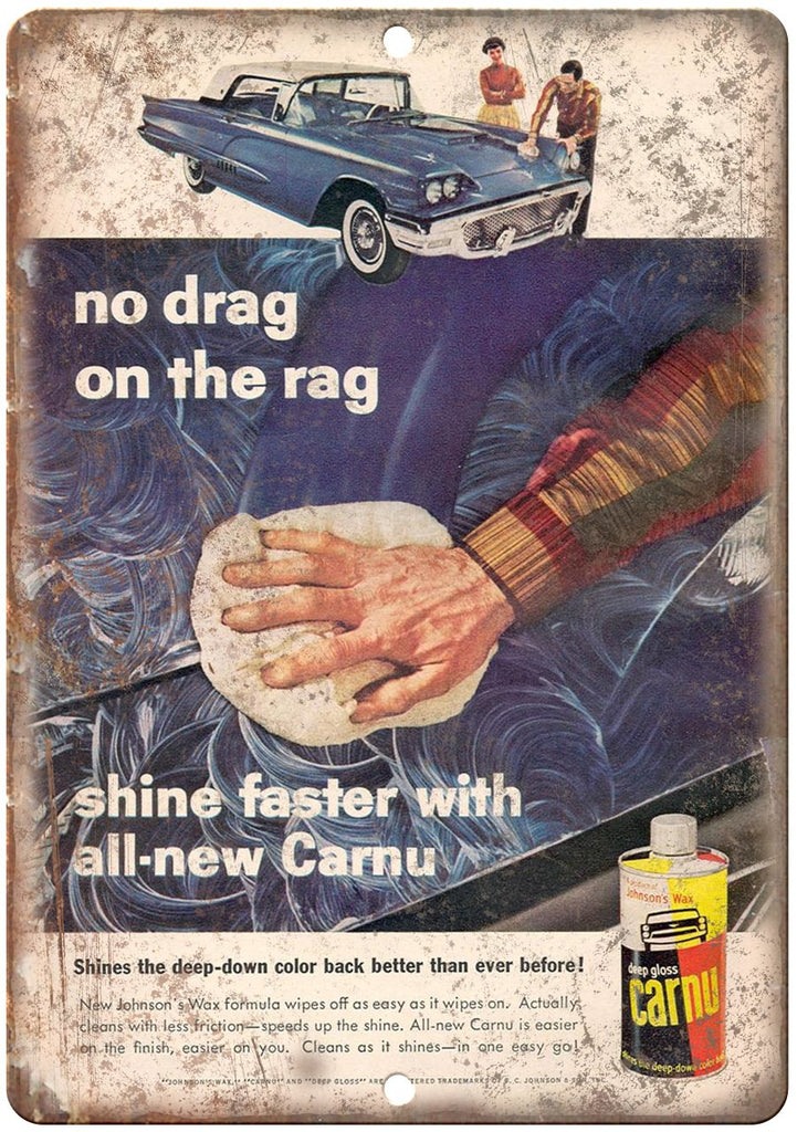 Johnson's Carnu Car Wax Vintage Ad Metal Sign