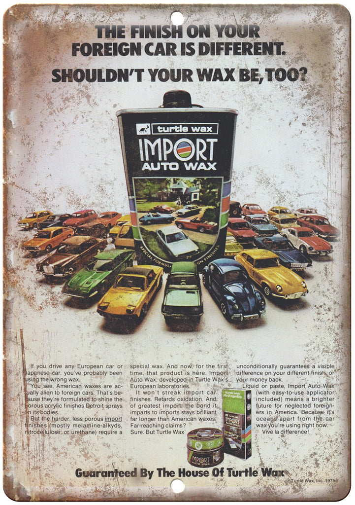 Turtle Wax Import Auto Wax Vintage Ad Metal Sign