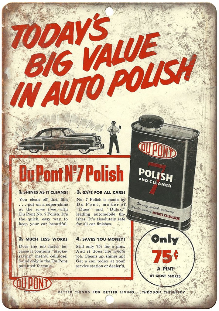 DuPont No. 7 Auto Polish Vintage Ad Metal Sign