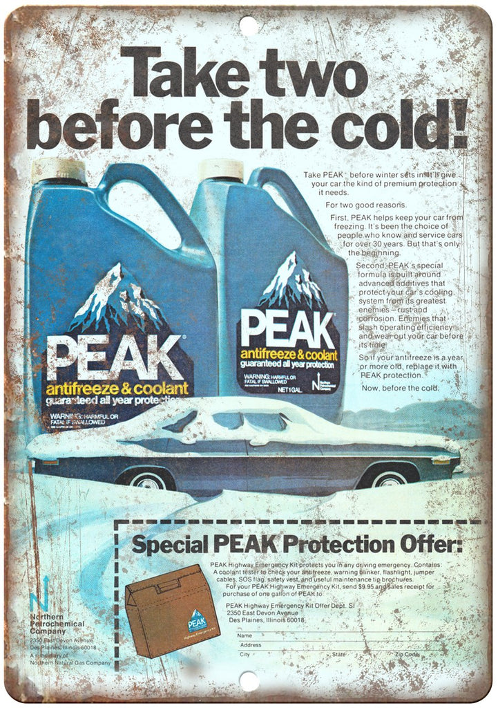 Peak Antifreeze & Coolant Vintage Ad Metal Sign